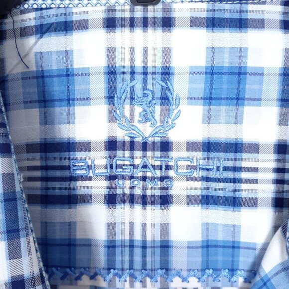Bugatchi Uomo Mens Button Up Shirt L Classic Fit Blue Plaid 388A - Picture 3 of 5
